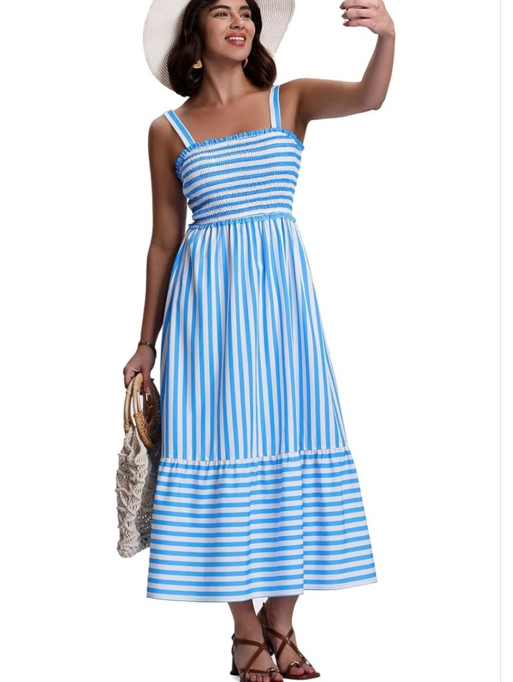 Blue Striped Smocked Sundress - Women XXL